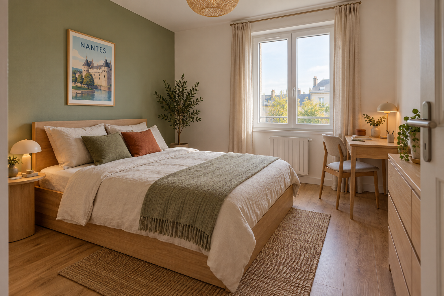 Illustration par IA d’une chambre meublée contemporaine