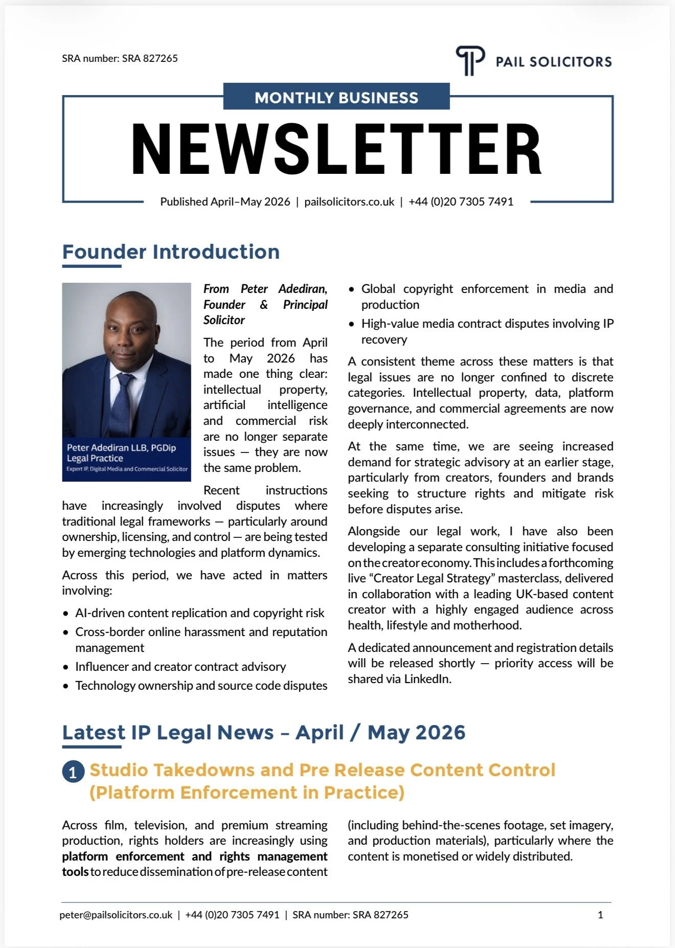 PAIL Solicitors April May 2026 Newsletter