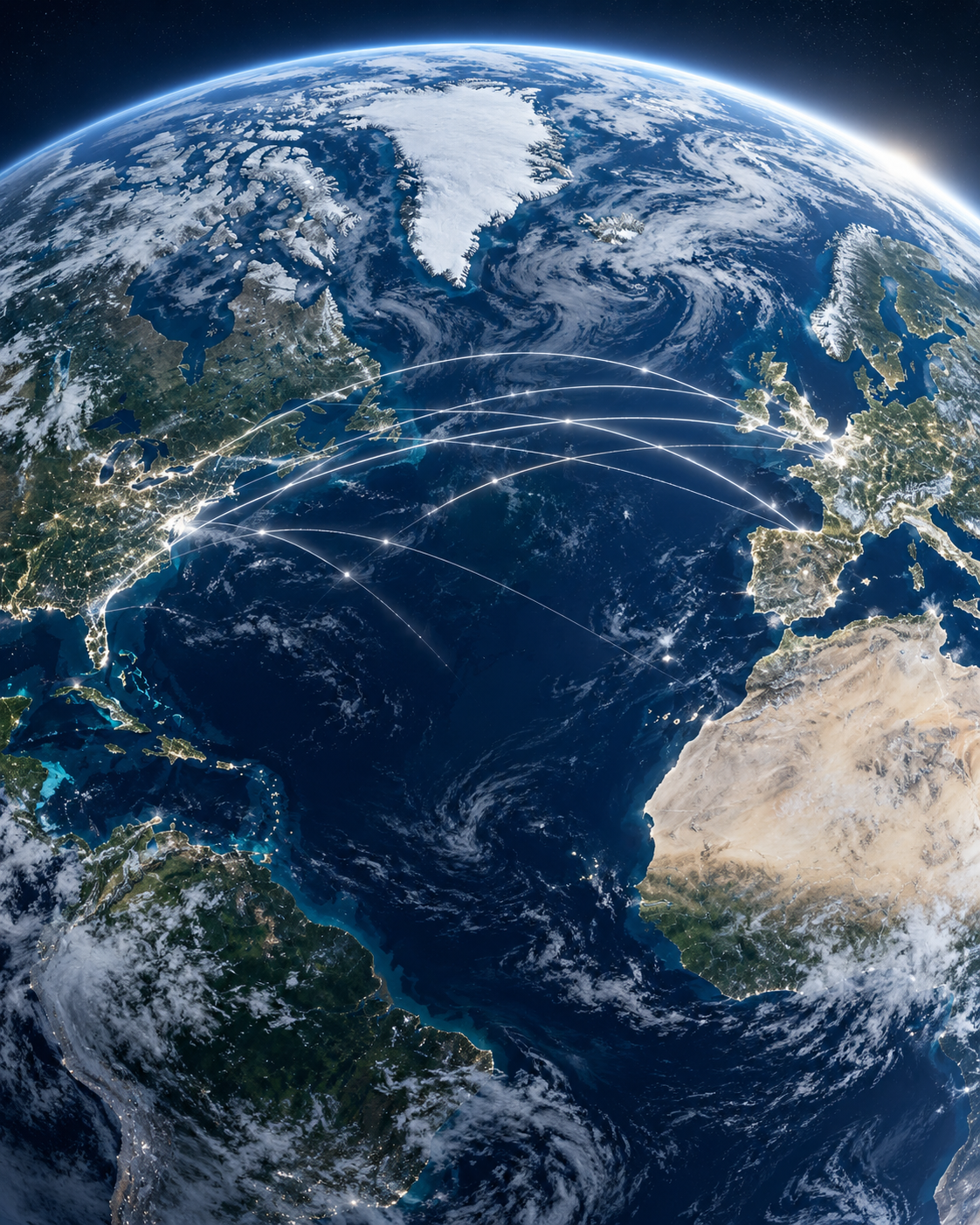 North America and Europe connected across the Atlantic