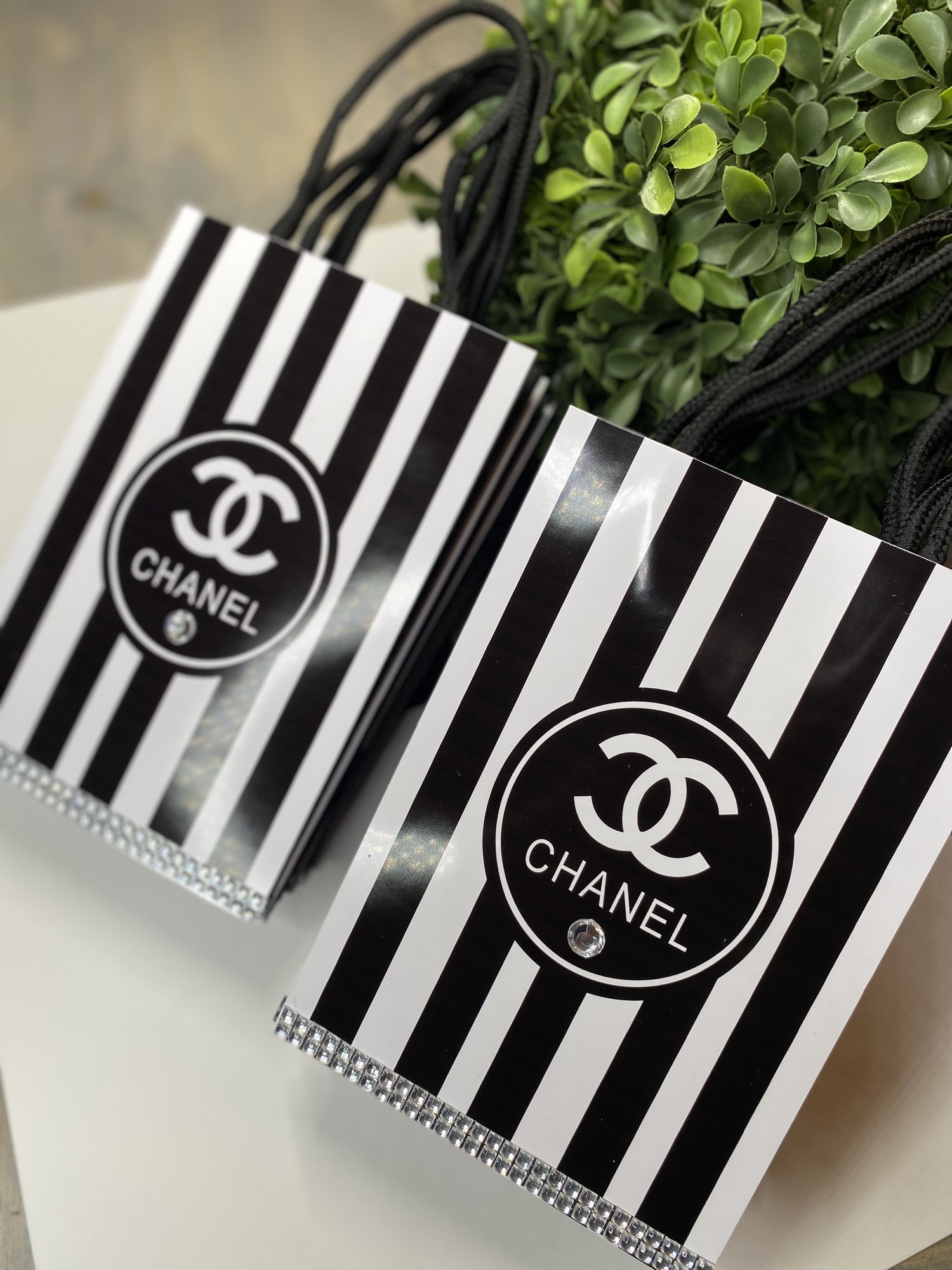 black chanel logo gift bag