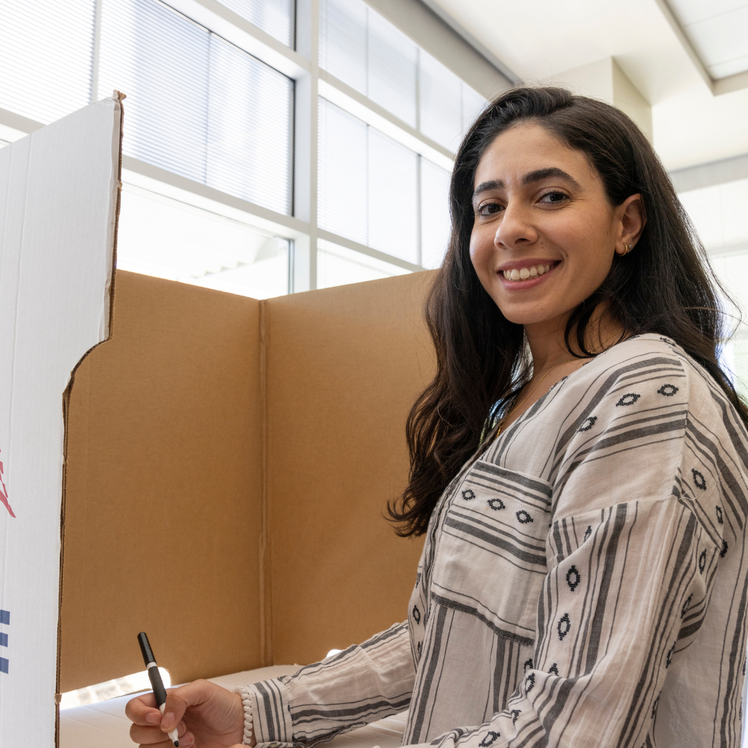 Voter posing
