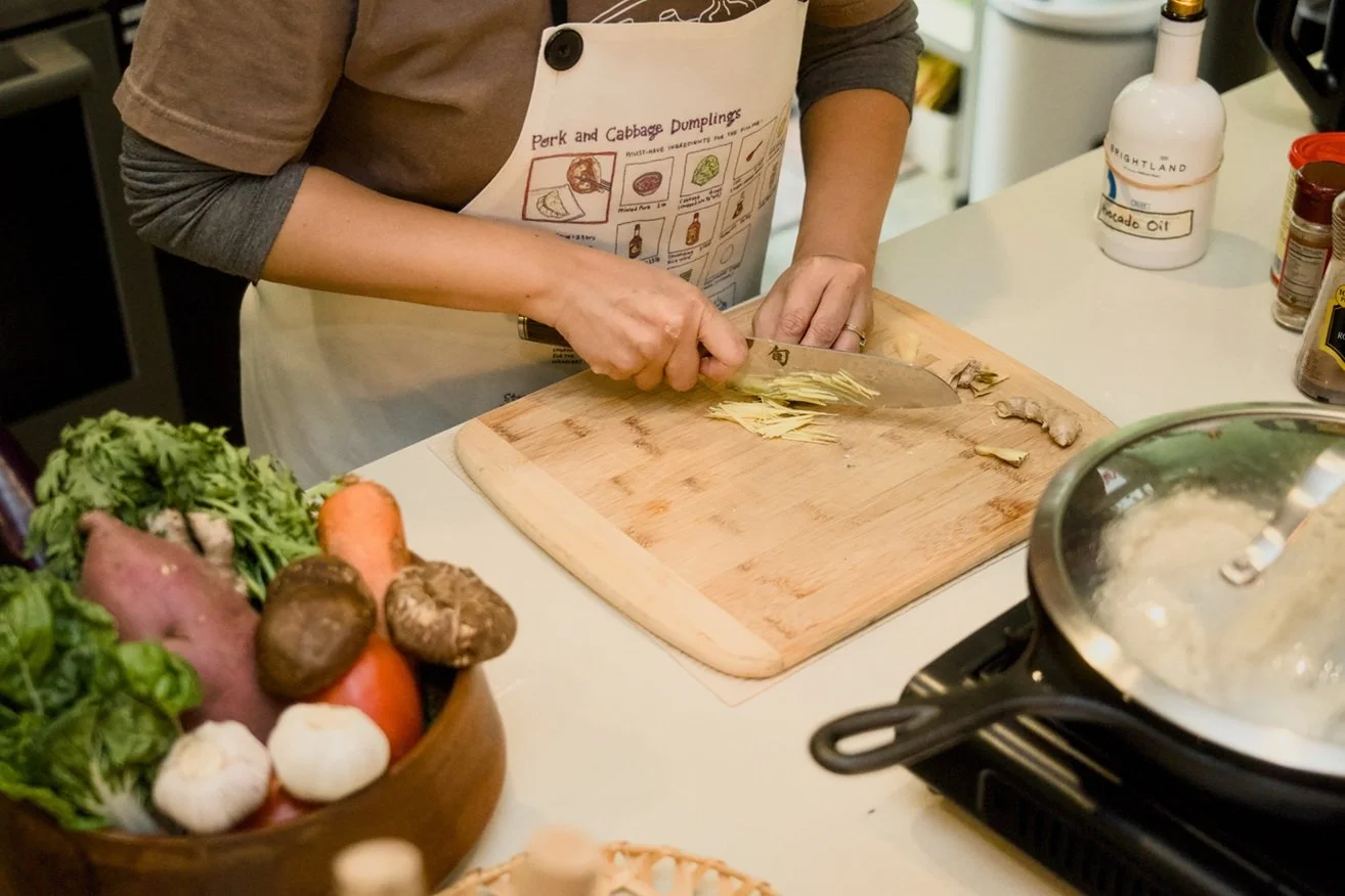 Knife skills, class one of the 1:1 private cooking lessons at Dash of Soy in Seattle