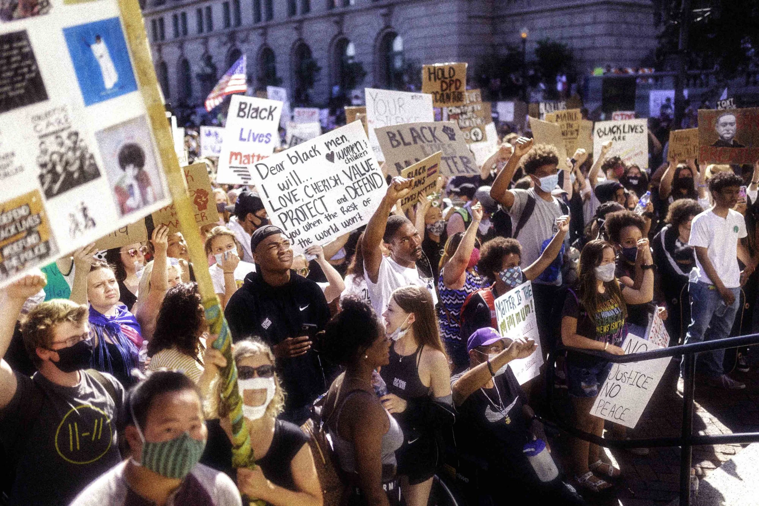 The crowd gathered at City Hall