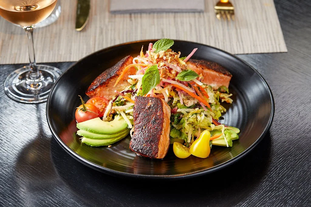 Root vegetable salad with blackened Kvarøy Arctic salmon at Villon