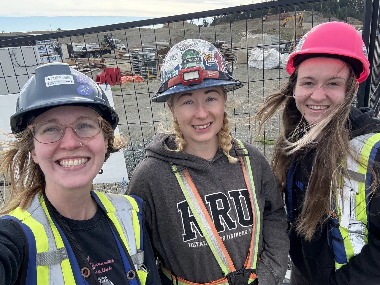 Blue Anvil team member conducting a quality assurance visit on site, the two quality assurance reps and the Blue Anvil worker smiling