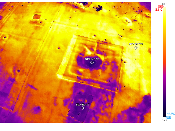 Thermal roof scan showing temperature anomalies