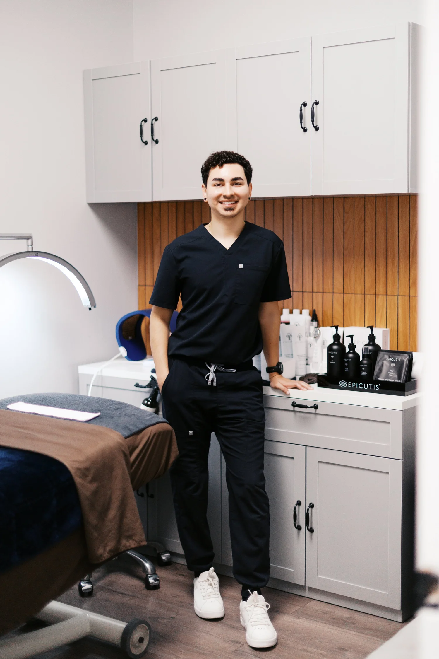 Joshua Rivera, licensed esthetician at The Face Space, in the Webster skincare treatment room