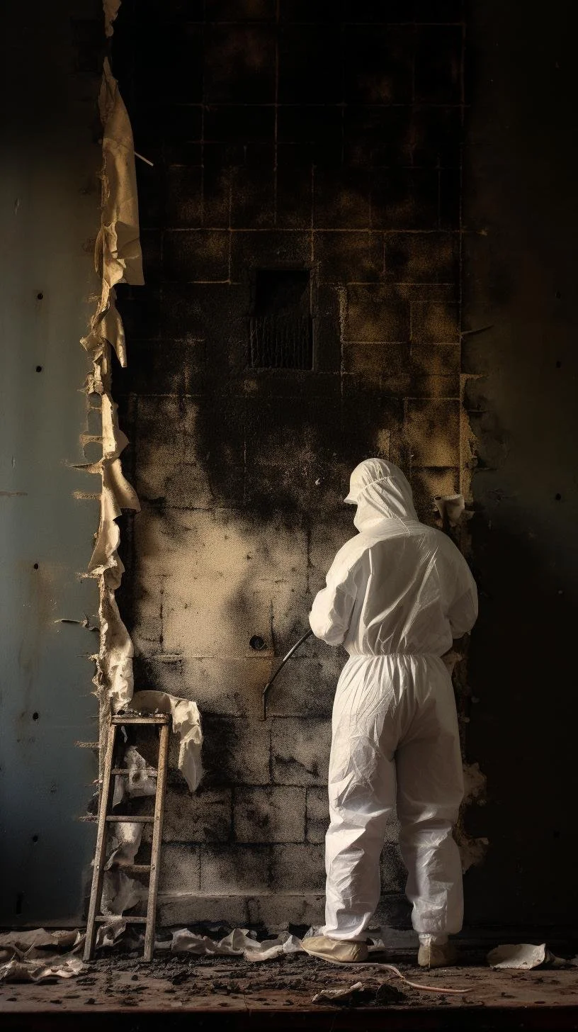 Fire- and smoke-damaged room interior with charred walls before professional fire damage cleaning