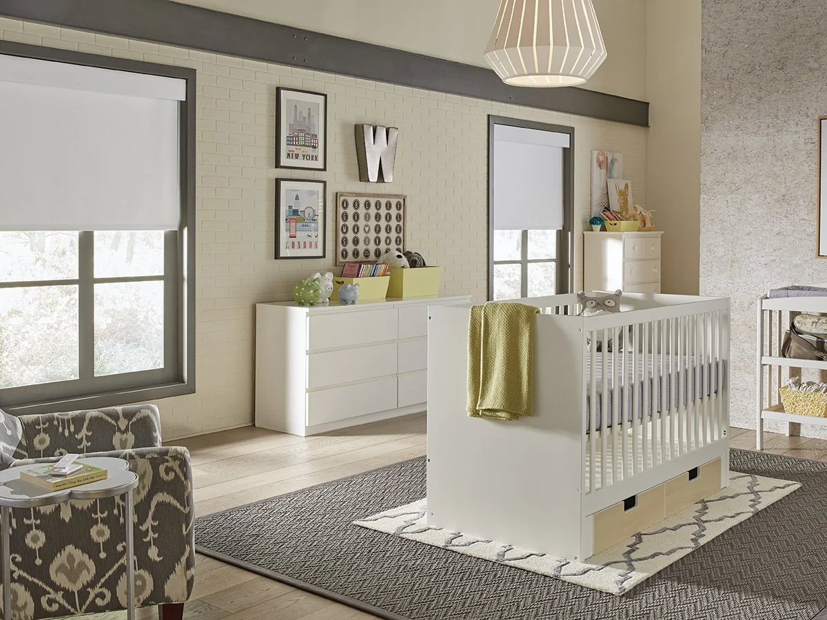 Custom luxury nursery with tailored smart home lighting and motorized shade integration | VIP Smart Homes