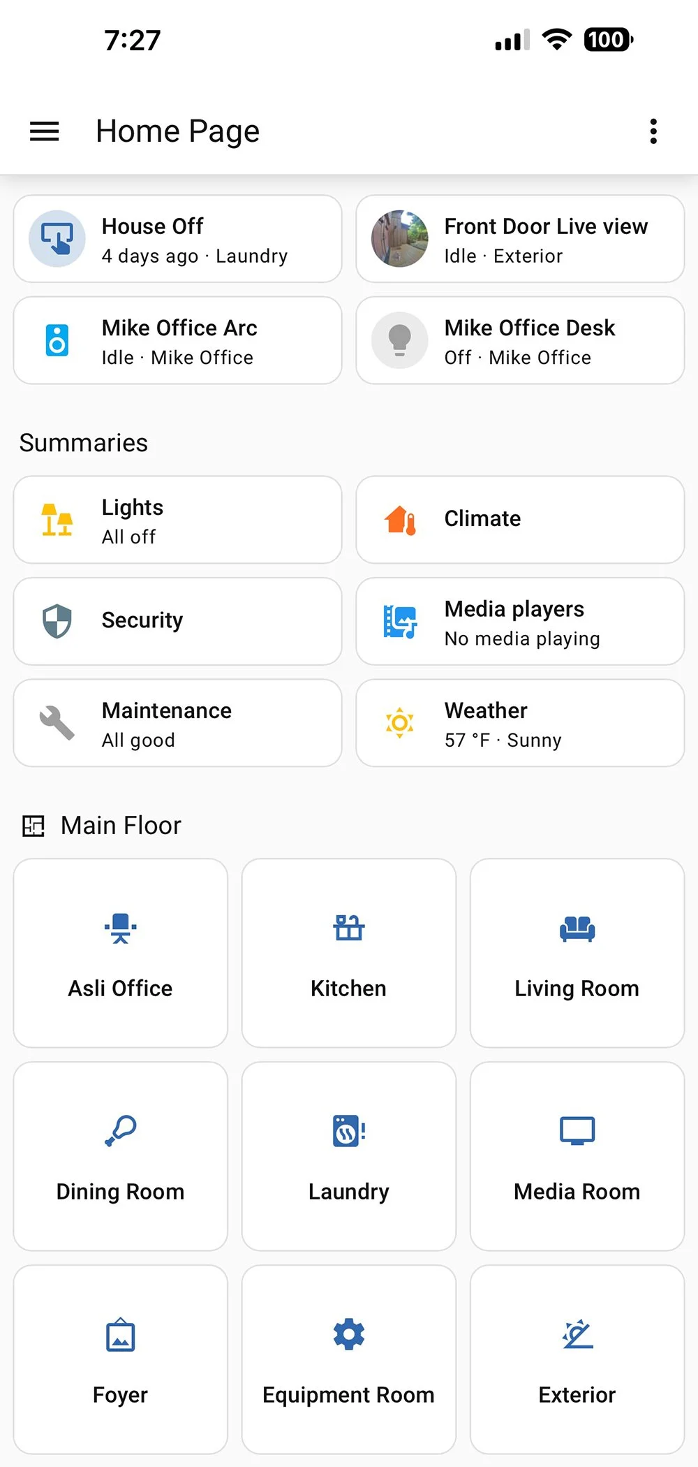 Home Assistant Mobile App Home Page Controlling Lights, Cameras, Audio, and Climate by Room | VIP Smart Homes Bellevue