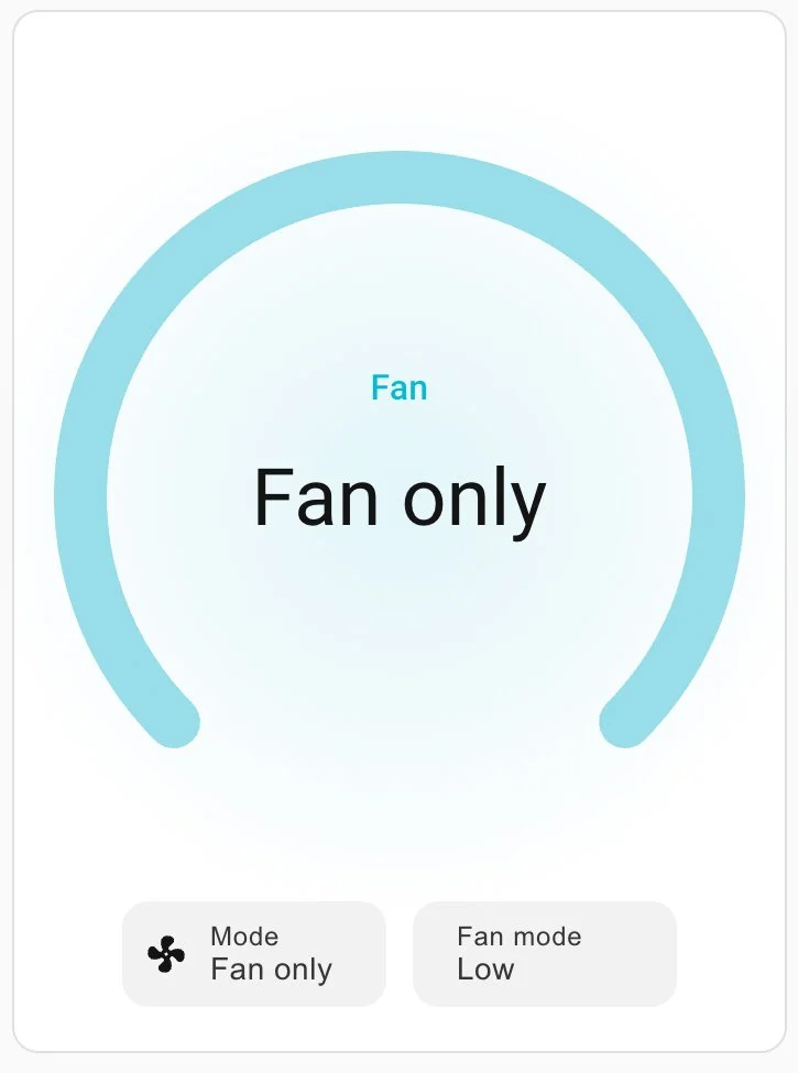 Home Assistant Climate Control Card Set to Fan Only on Low | VIP Smart Homes