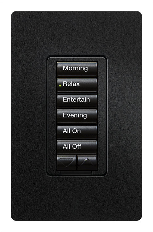 Lutron seeTouch Architectural Matte Black Keypad with Engraved Scene Buttons | VIP Smart Homes Seattle