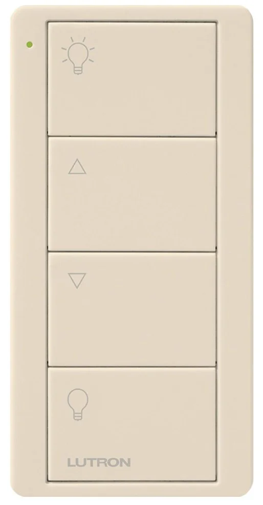 Lutron Pico 2 Button with Raise Lower Remote Gloss Light Almond | VIP Smart Homes Seattle