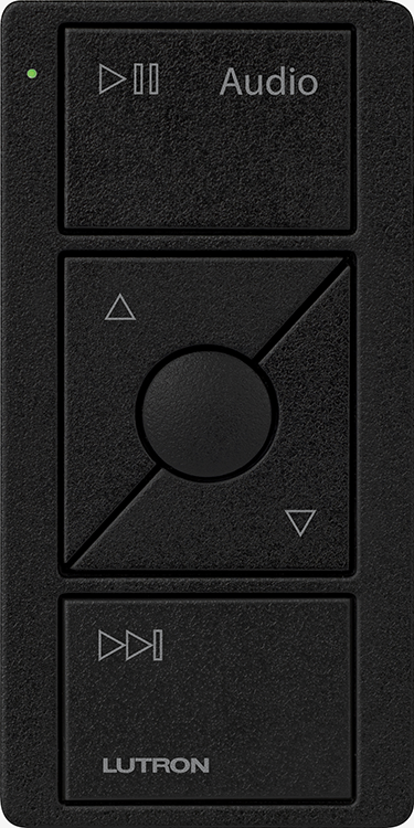 Lutron Pico Audio Remote Black Wall Mounted with Play Pause Volume and Skip Controls | VIP Smart Homes Seattle