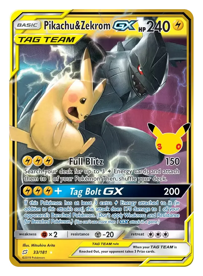 Pikachu & Zekrom GX - 30th Celebration Pokemon TCG Card