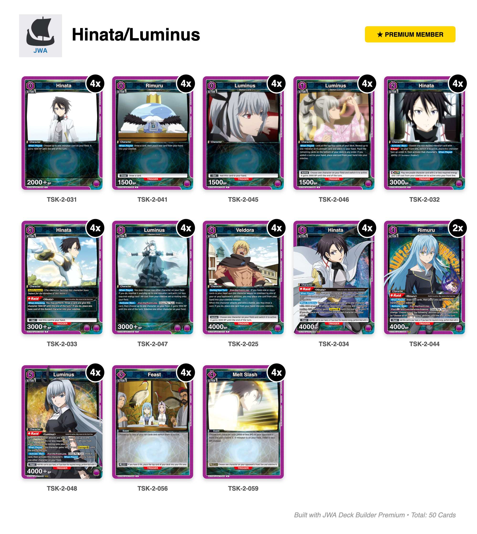 UE20BT: That Time I Got Reincarnated as a Slime Deck List