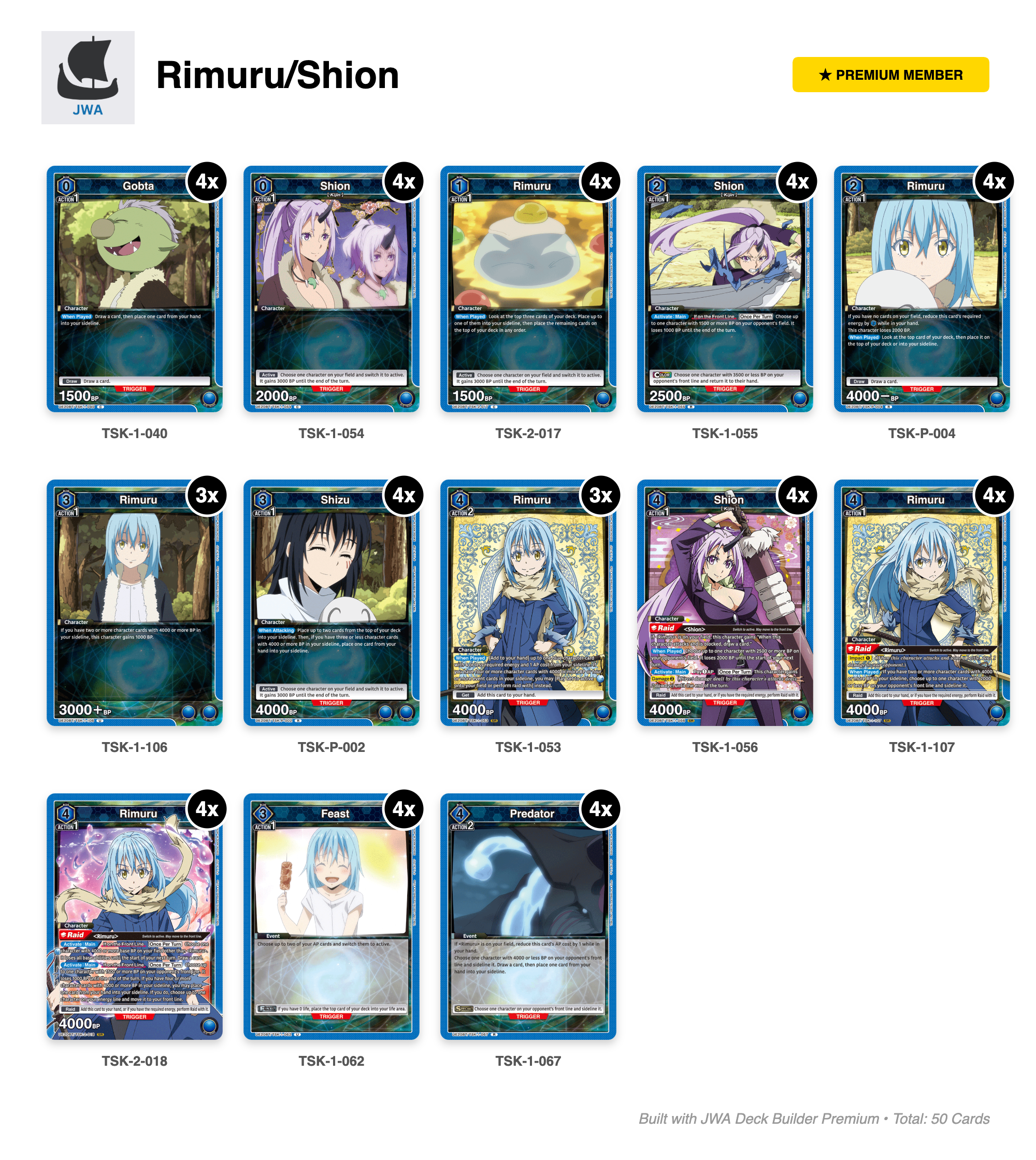UE20BT: That Time I Got Reincarnated as a Slime Deck List