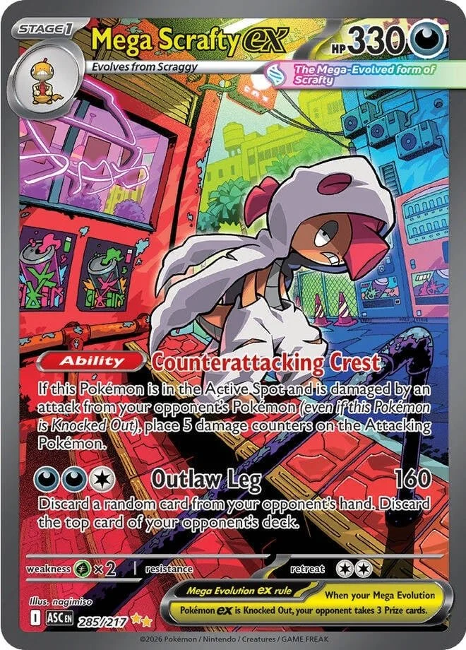 Mega Scrafty ex Ascended Heroes Special Illustration Rare Pokemon Card
