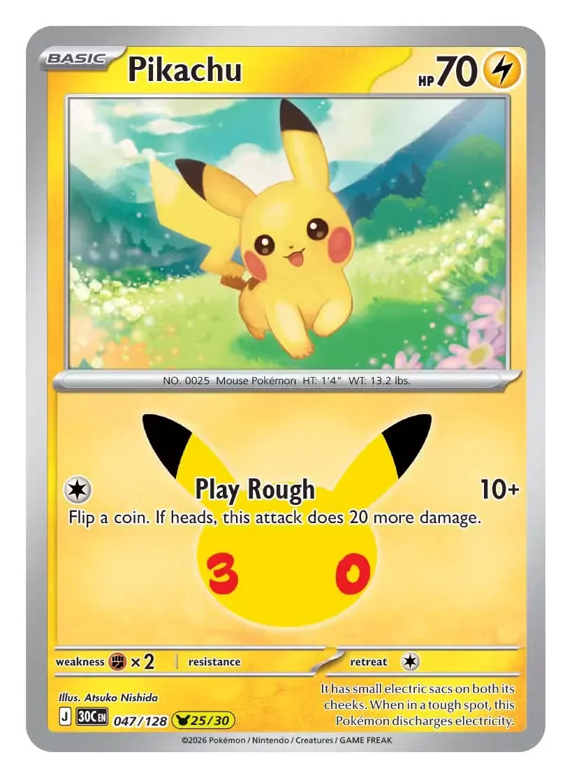 Pikachu - 30th Celebration Pokemon TCG Card