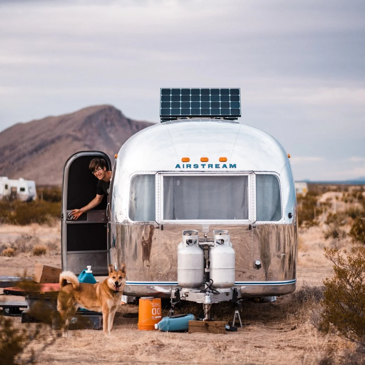 Andy Wickstrom with his vintage Airstream