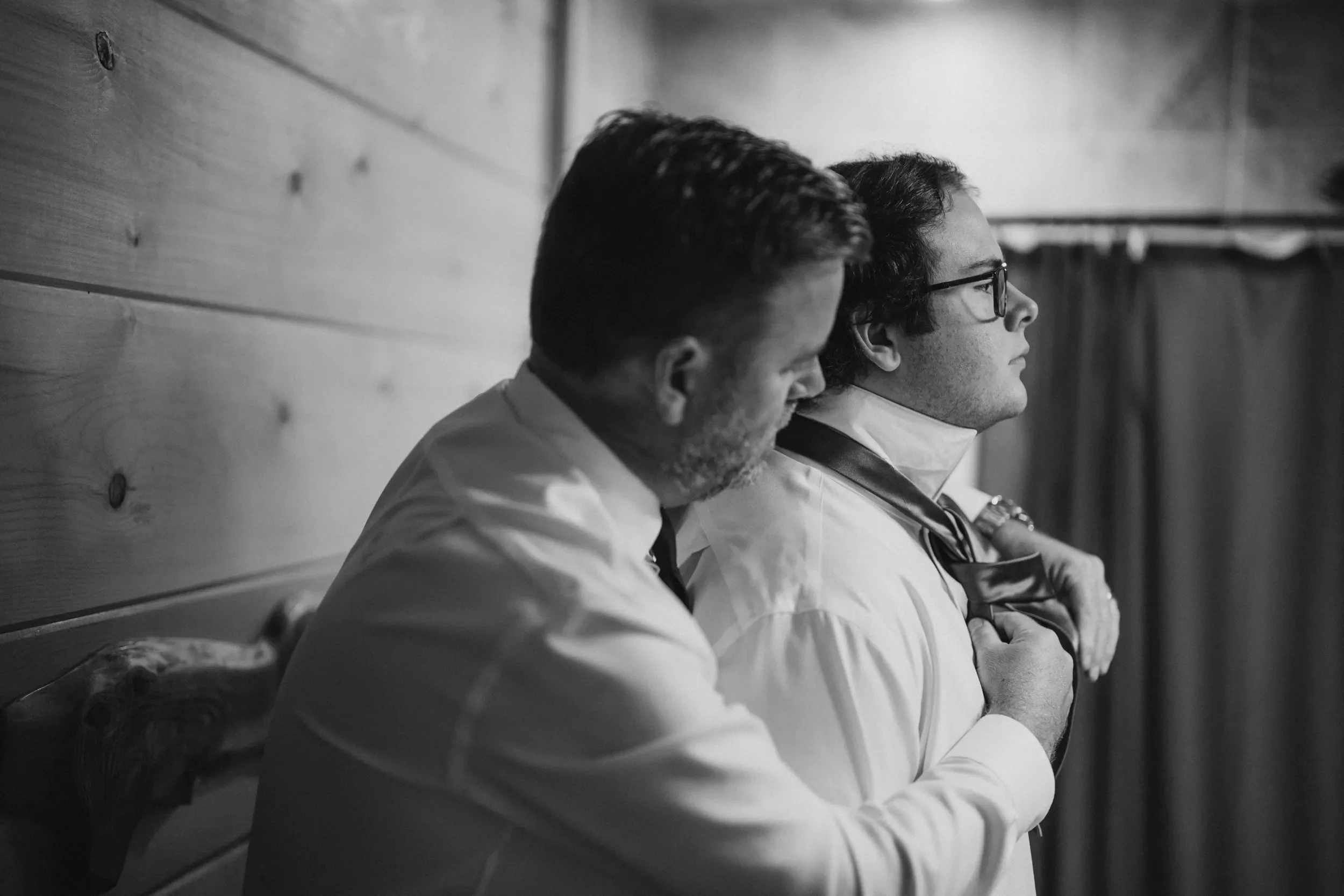 Dawn and Shane standing together in the Blue Ridge Mountains after their elopement near Marion North Carolina