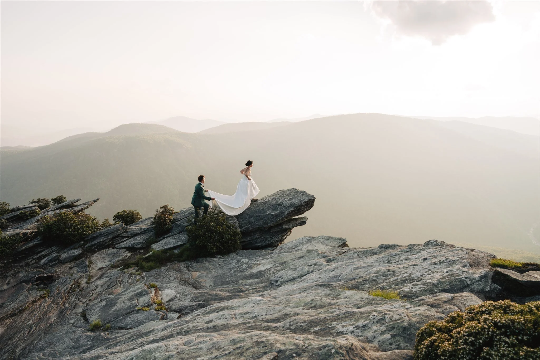 Couple in wedding clothes in the Blue Ridge Mountains