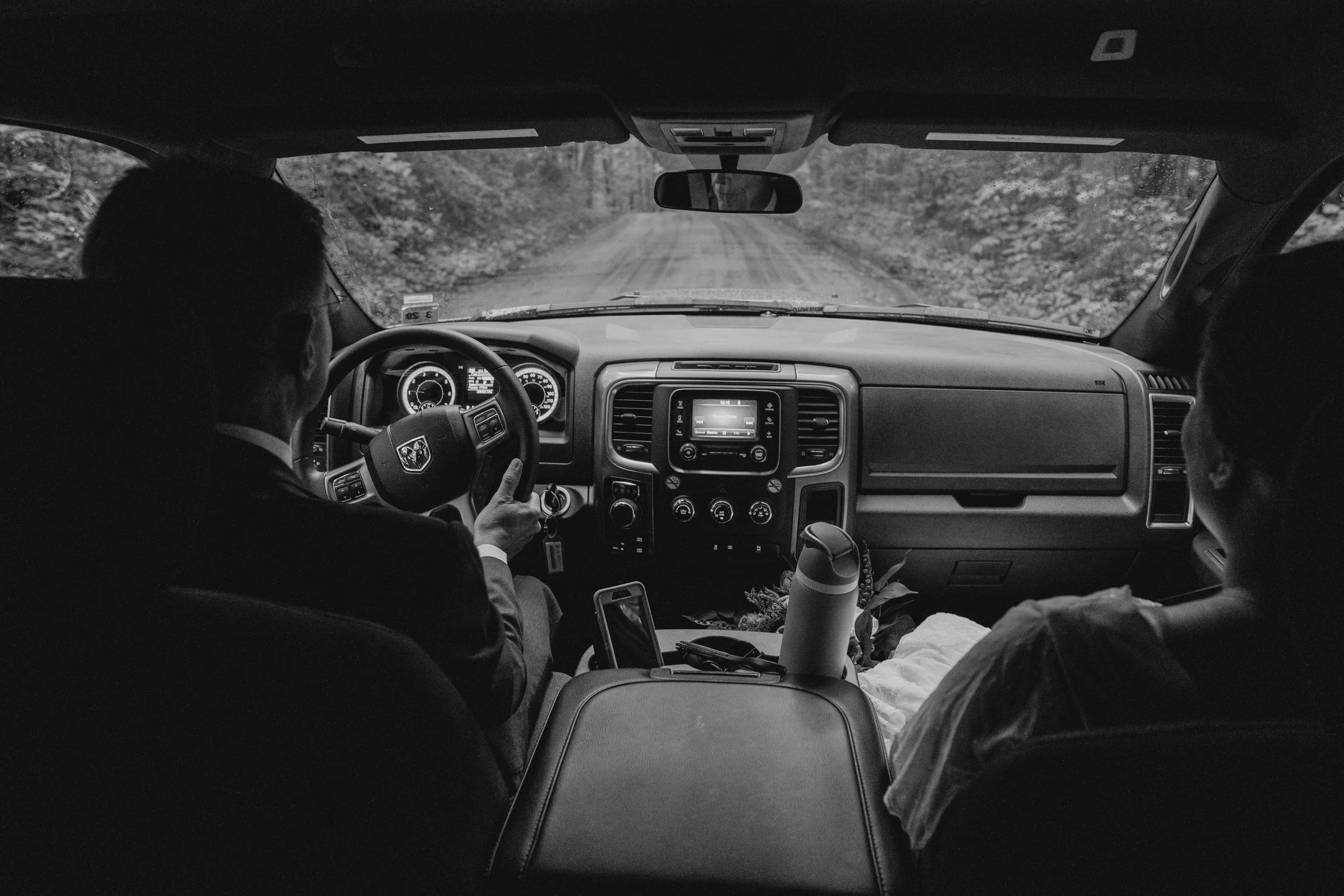 Car parked near a mountain overlook before an outdoor elopement in Western North Carolina