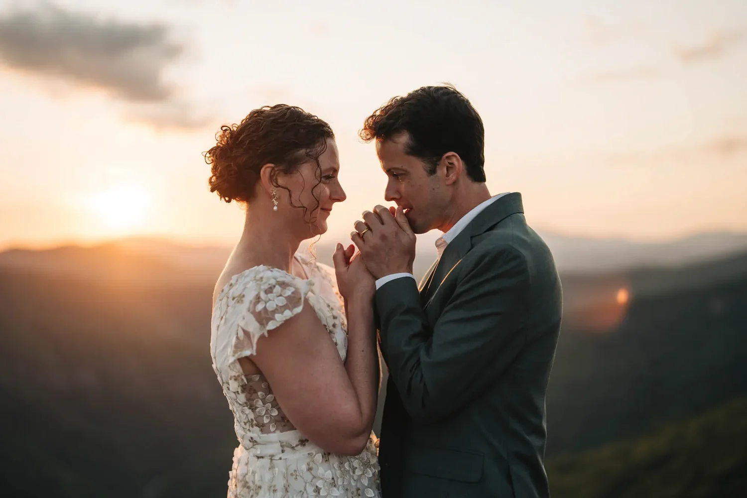 Mackenzie and Michael together on Hawksbill Mountain as sunset light faded.