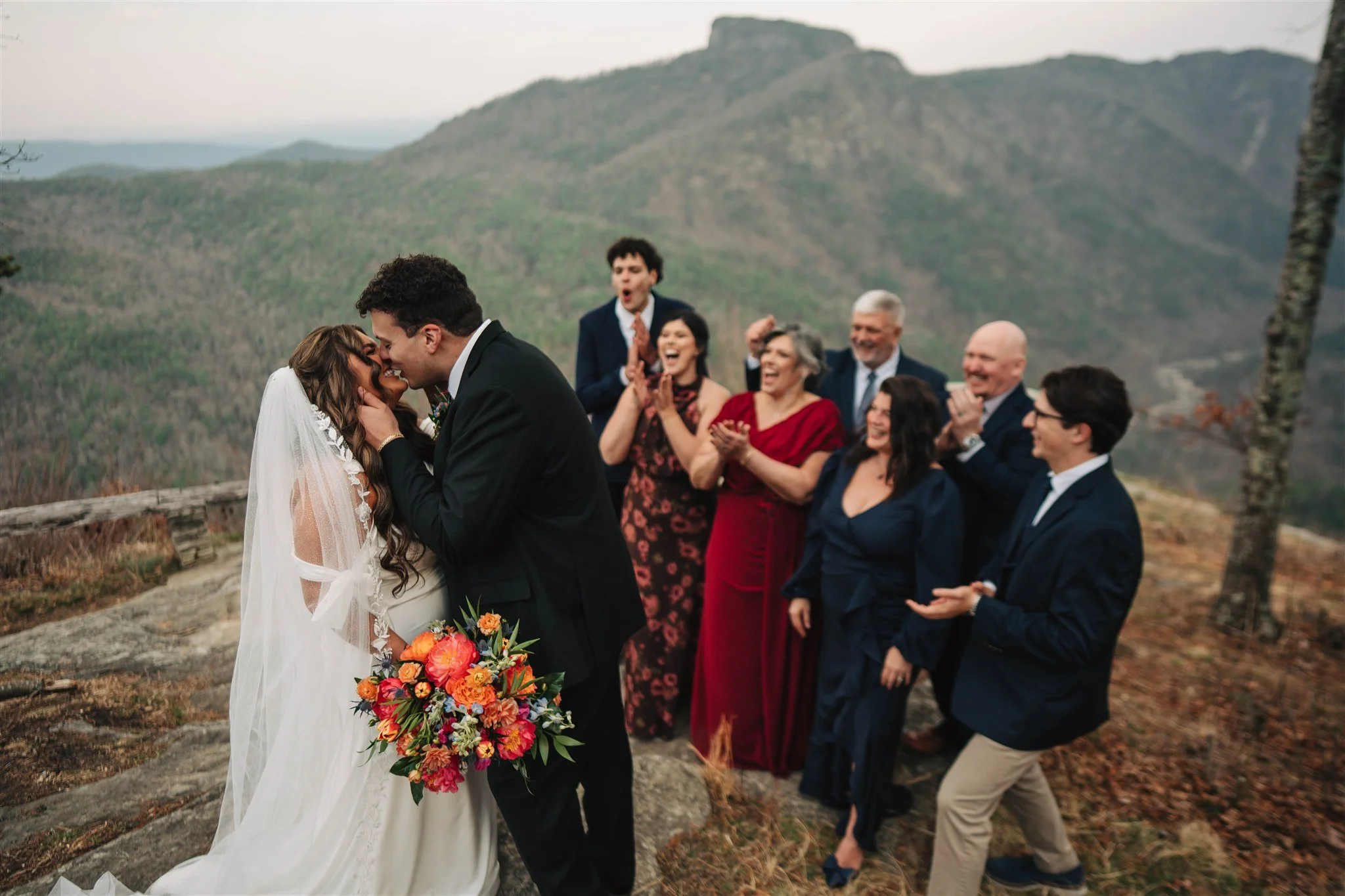 Small elopement ceremony at Wiseman’s View overlooking Linville Gorge in North Carolina