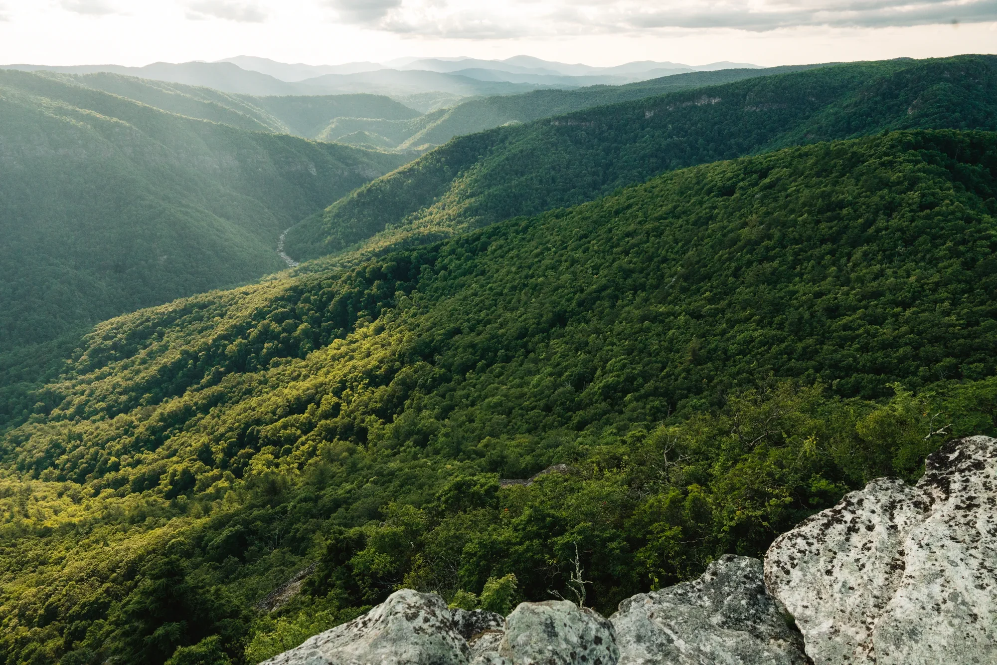Couple exploring a high-elevation mountain landscape in Western North Carolina