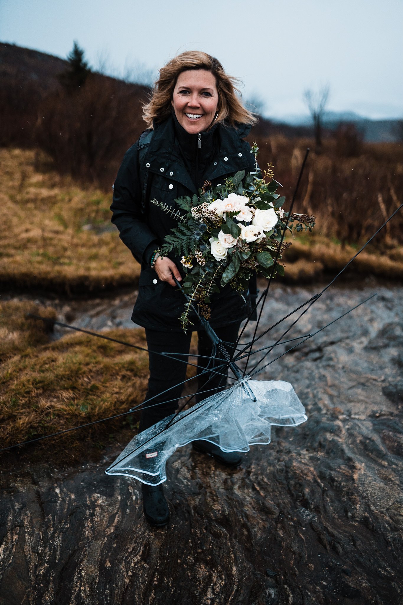 Couple standing together on Black Balsam Knob during a mountain elopement in Western North Carolina
