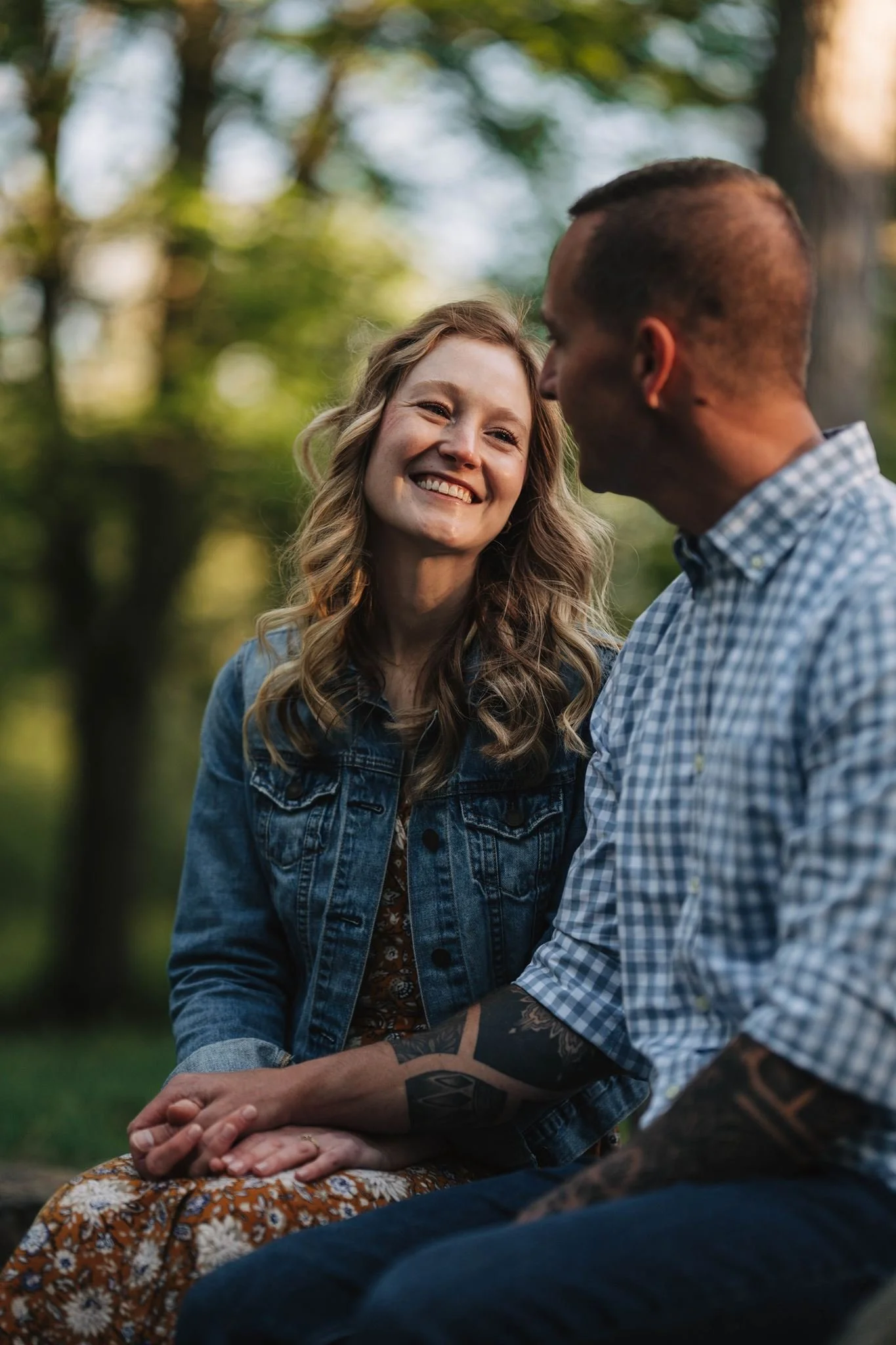 Couple spending relaxed time together during an engagement photography session near Asheville