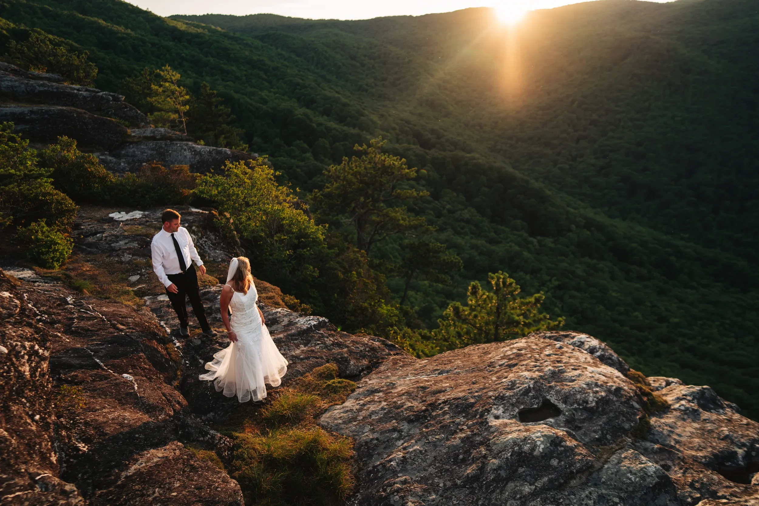 Dawn and Shane sharing a quiet portrait during their elopement day near Marion North Carolina