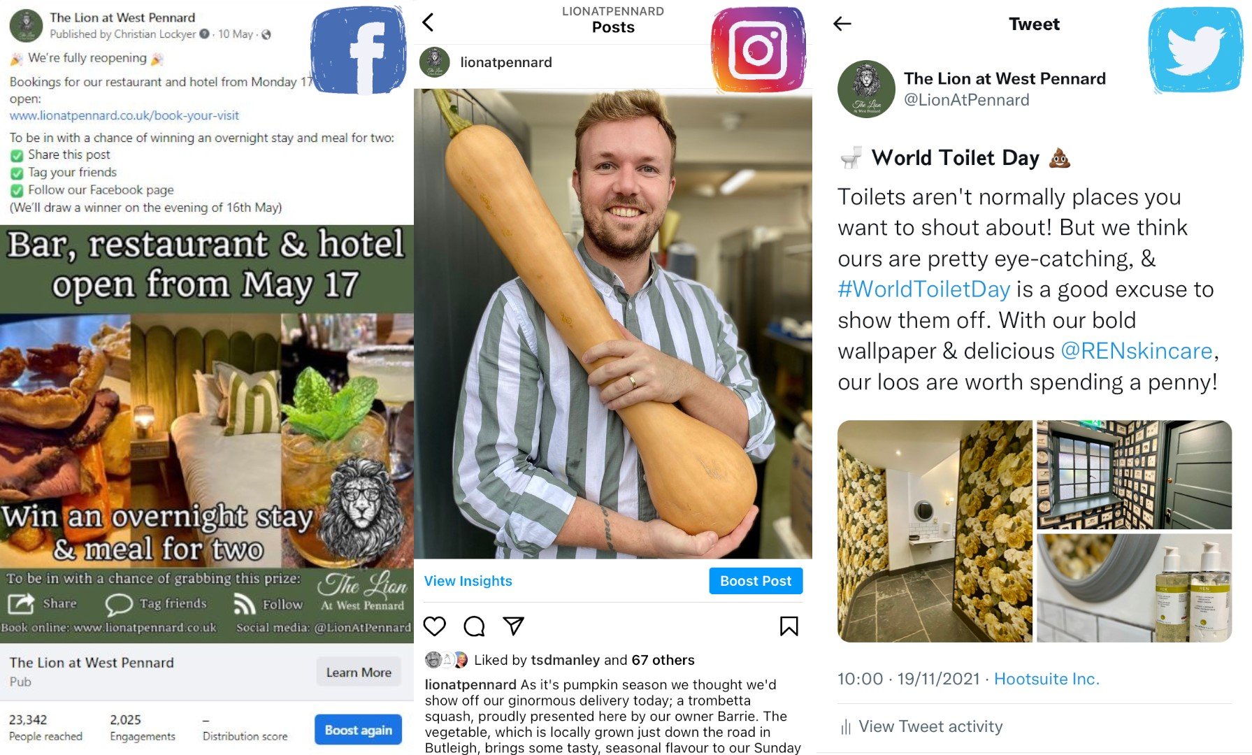 Social-media content created for The Lion at West Pennard