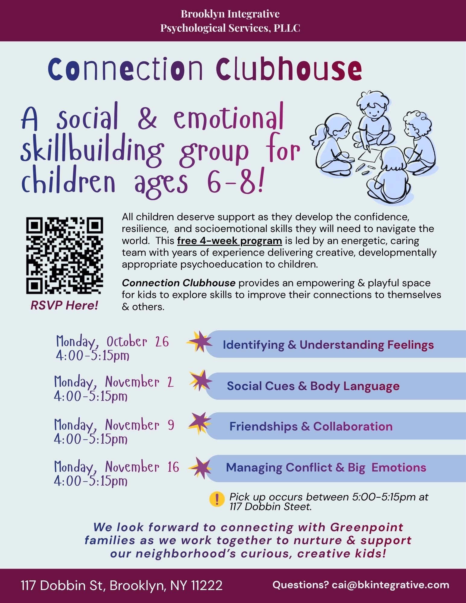 A flyer detailing dates, times and topics for the support group.