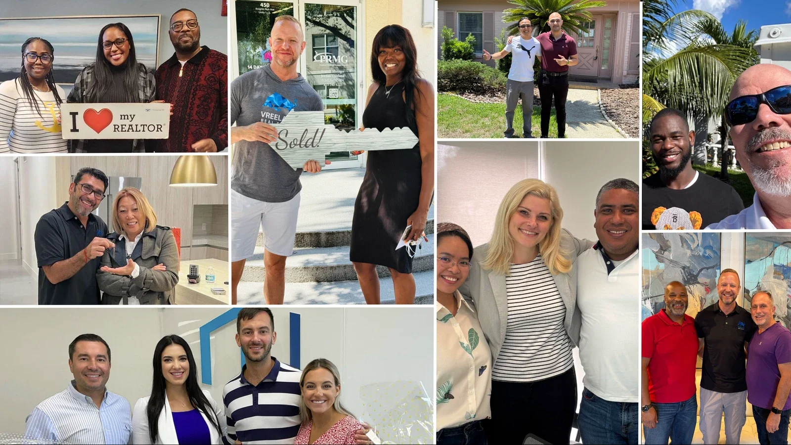 A collage of Vreeland Real Estate clients at home closings across Florida