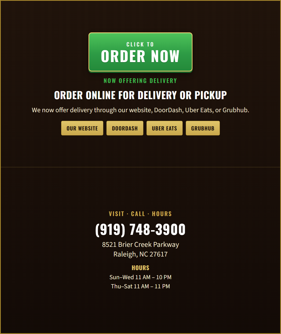 Order now from Brier Creek Beer Garden