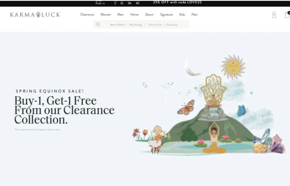 Karma and Luck Shopify homepage