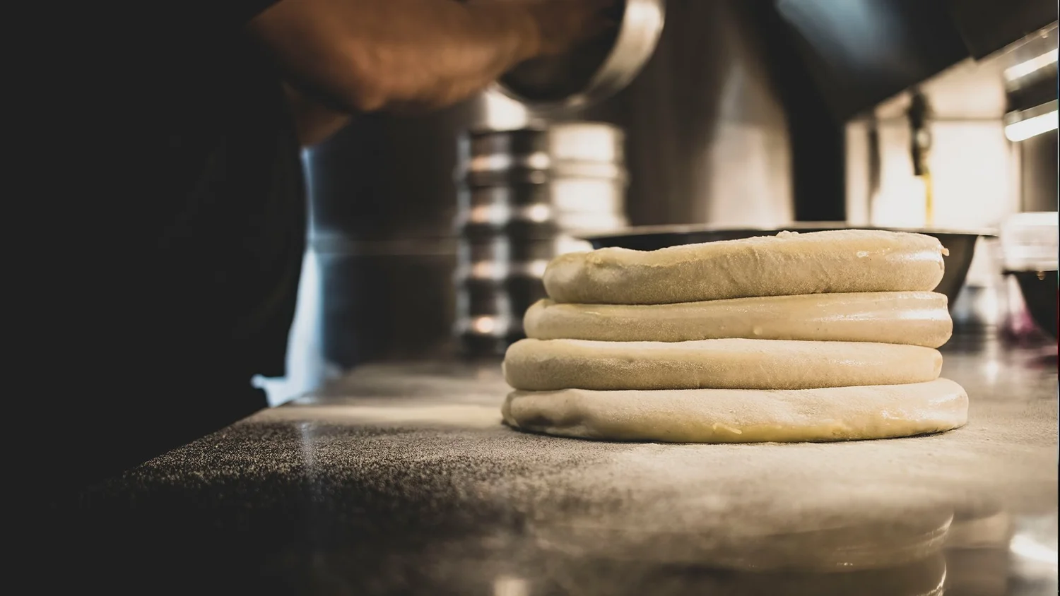 Fresh Pizza One dough being prepared