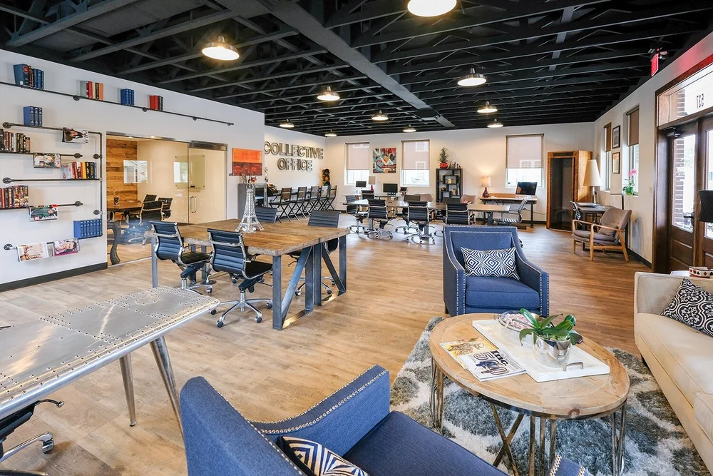 Open coworking lounge area at Collective Office