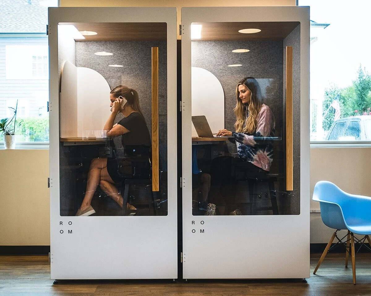 Private phone and focus booth inside Collective Office coworking space in Coppell Texas