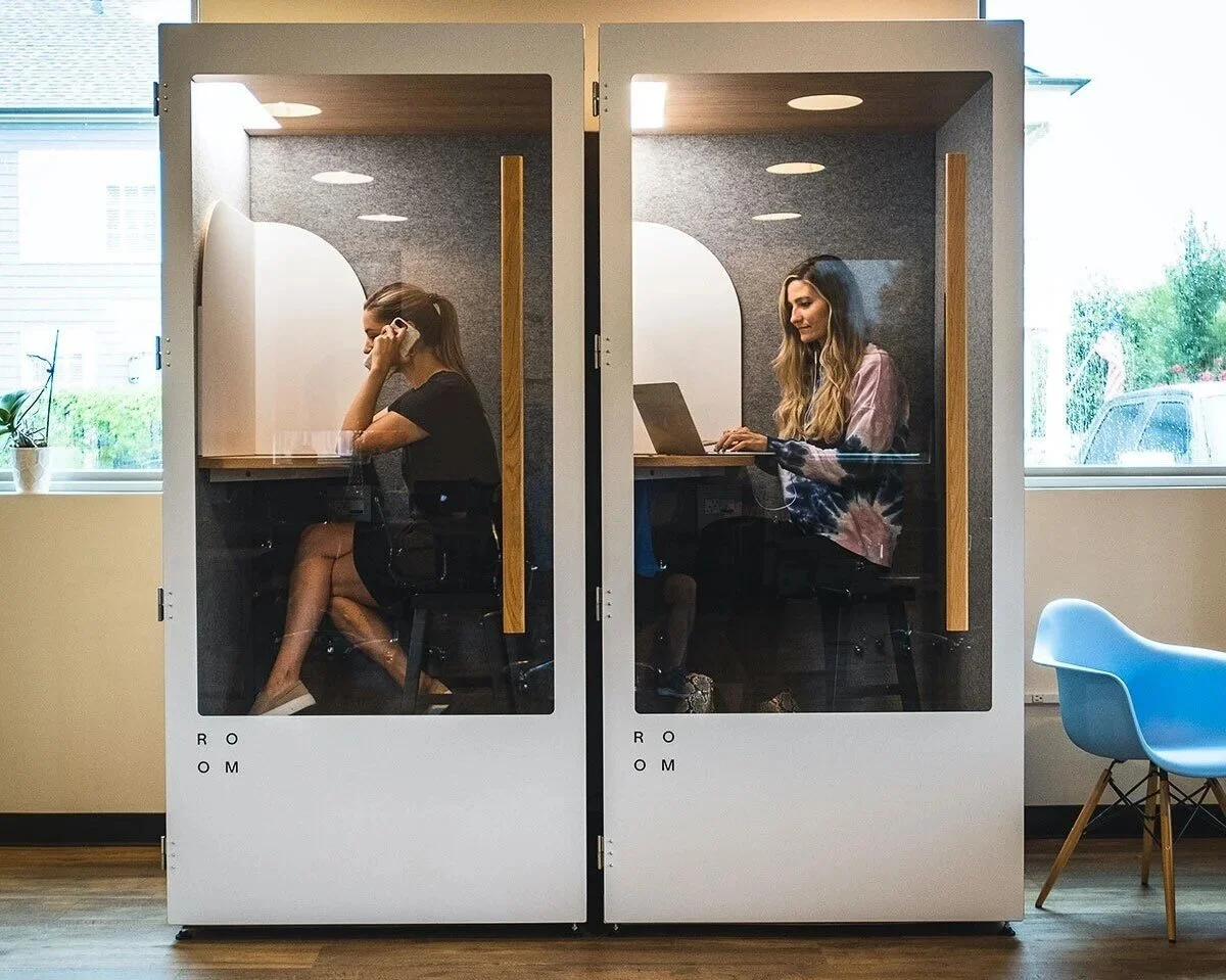 Private phone booth inside Collective Office coworking space in Coppell Texas