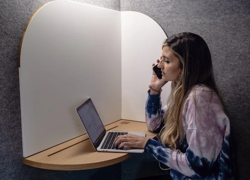 Soundproof phone booth inside coworking space