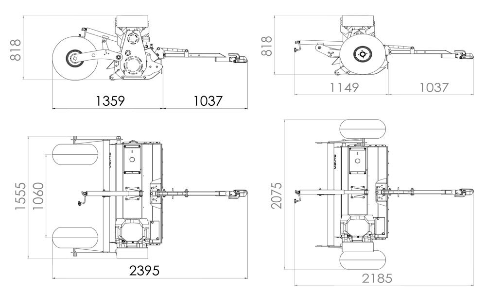 FM150 Flail Mower Dimensions Drawing