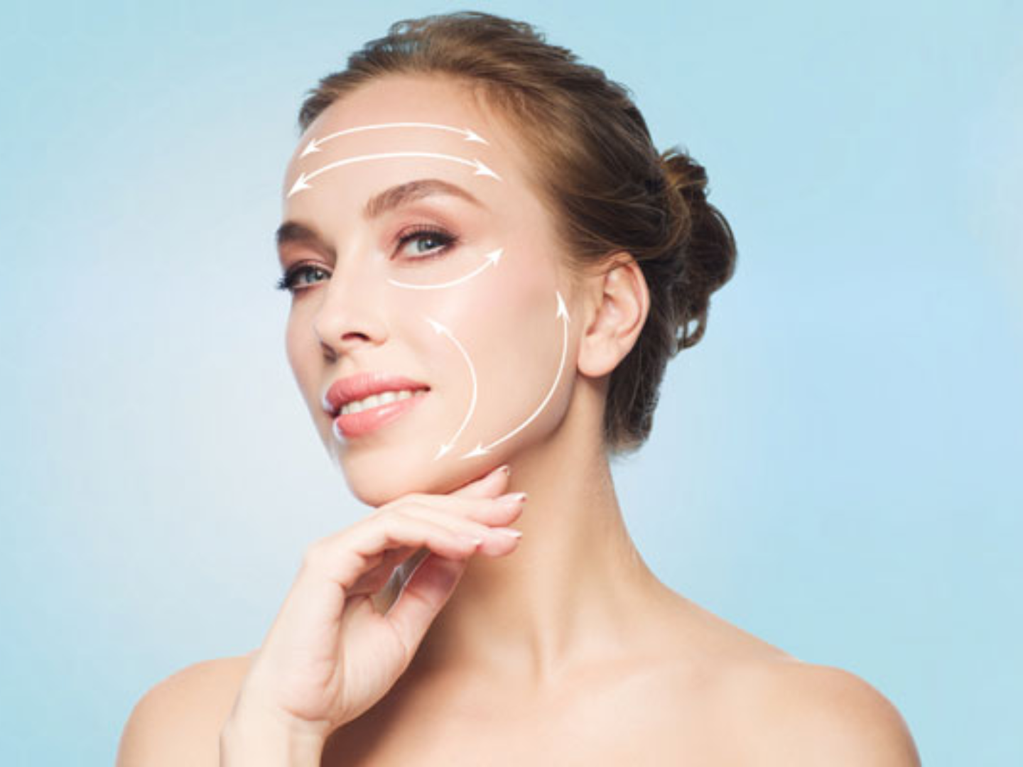 Woman with defined jawline demonstrating skin tightening results after PDO thread lift treatment