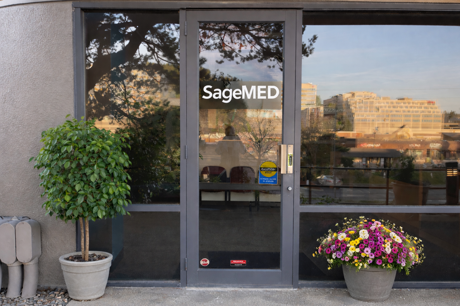 SageMED clinic front entrance door in Bellevue, WA