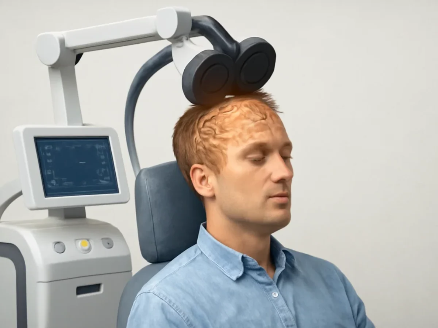 Non-invasive TMS therapy session targeting mood-related brain regions for depression treatment