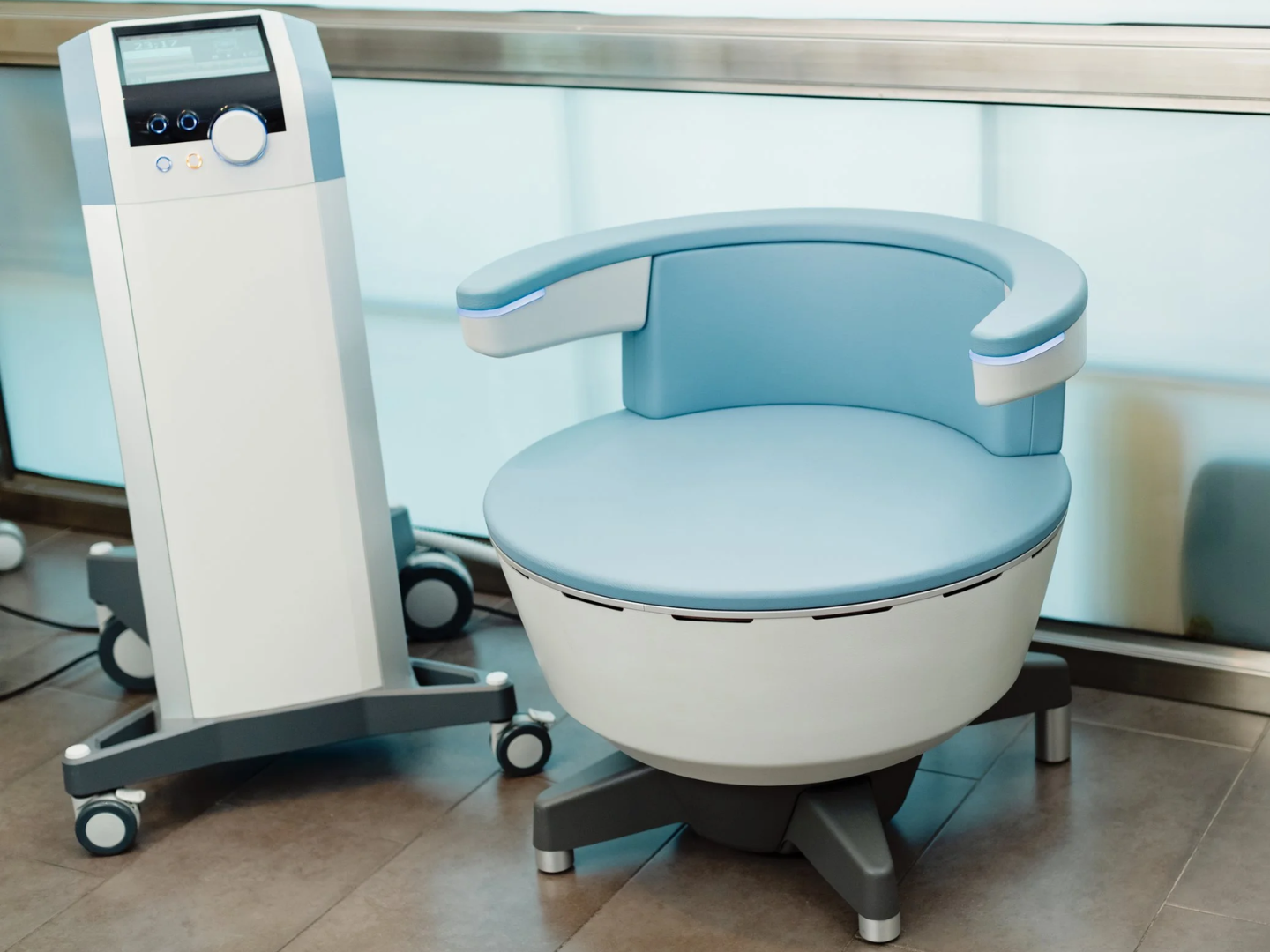BTL Emsella chair used for non-invasive pelvic floor treatment and bladder control support at SageMED