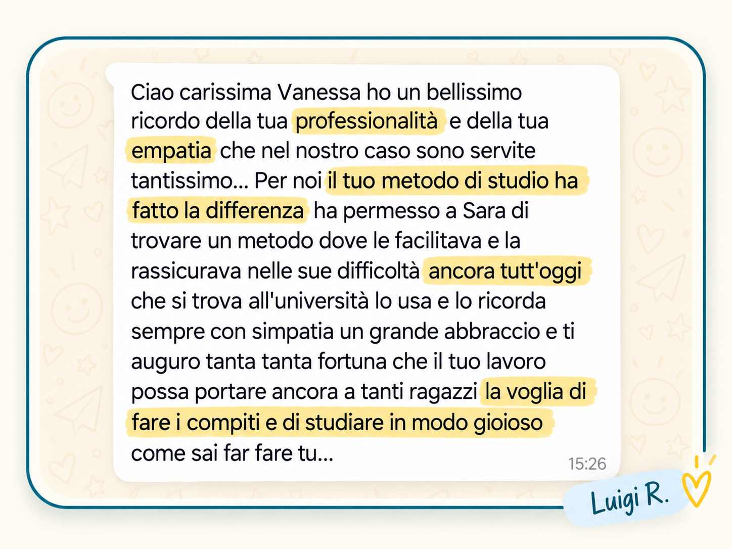 Testimonianza di un genitore sull'esperienza con vanEducation e sul metodo di studio