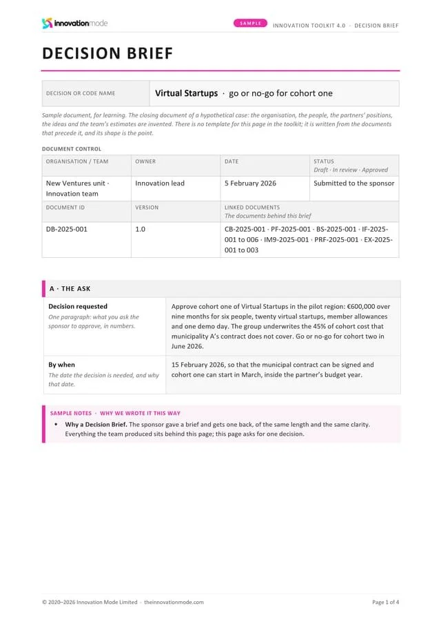 Sample Decision Brief, first page